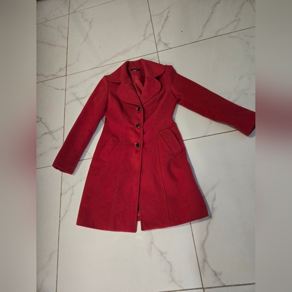 Women's R Pasarella Wool Blend Winter Coat | Classic Tailored Red | Size 10 - Picture 3 of 9